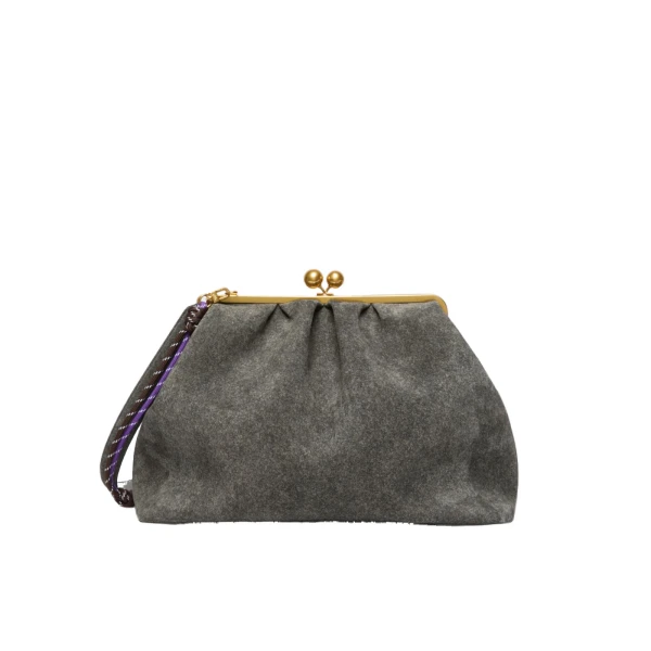 Max Mara Utile XXL Textured Suede Pasticcino Bag in Dark Grey | Clutch Bags | Luxury Shoes 