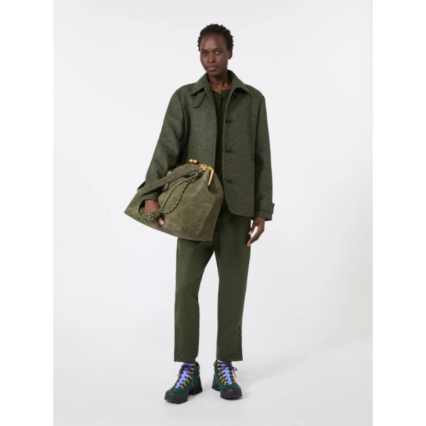 Max Mara Utile XXL Textured Suede Pasticcino Bag in Olive Green | Clutch Bags | Luxury Shoes 