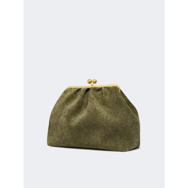 Max Mara Utile XXL Textured Suede Pasticcino Bag in Olive Green | Clutch Bags | Luxury Shoes 