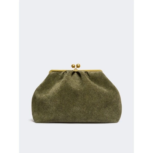Max Mara Utile XXL Textured Suede Pasticcino Bag in Olive Green | Clutch Bags | Luxury Shoes 