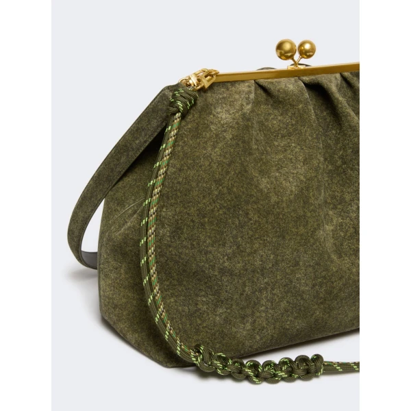 Max Mara Utile XXL Textured Suede Pasticcino Bag in Olive Green | Clutch Bags | Luxury Shoes 