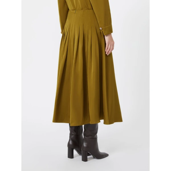 Max Mara Valle Cotton-Blend Satin Flared Skirt in Mustard | Midi Skirts | Luxury Shoes 