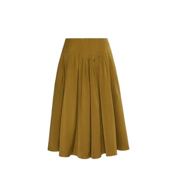 Valle Cotton-Blend Satin Flared Skirt in Mustard
