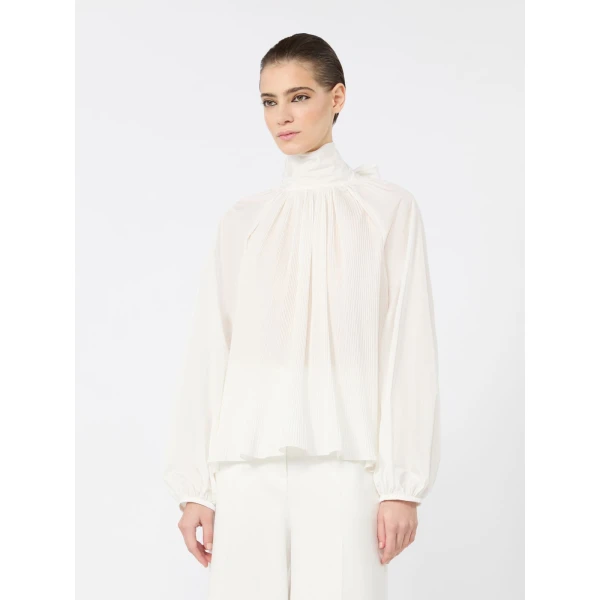 Max Mara Valle Silk Taffeta Blouse in White | Blouse | Luxury Shoes 