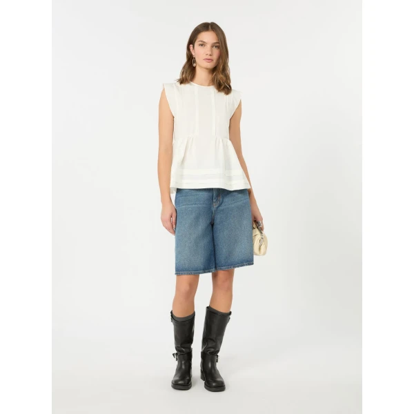 Max Mara Vallo Sleeveless Cotton Poplin Blouse in White | Blouse | Luxury Shoes 