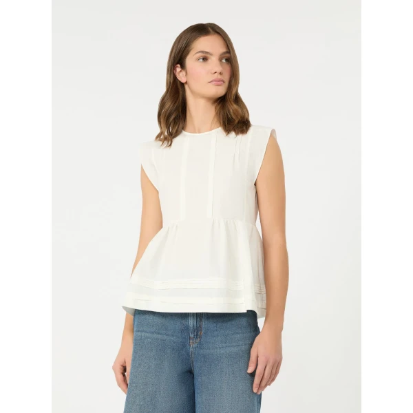 Max Mara Vallo Sleeveless Cotton Poplin Blouse in White | Blouse | Luxury Shoes 