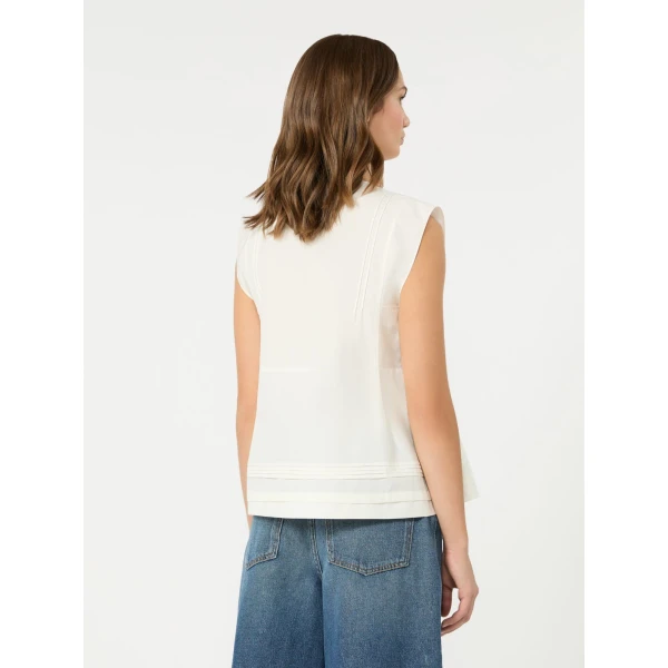 Max Mara Vallo Sleeveless Cotton Poplin Blouse in White | Blouse | Luxury Shoes 