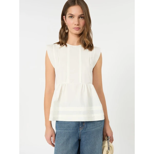 Max Mara Vallo Sleeveless Cotton Poplin Blouse in White | Blouse | Luxury Shoes 