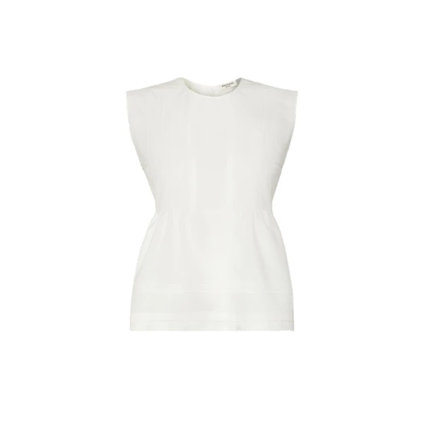 Max Mara Vallo Sleeveless Cotton Poplin Blouse in White | Blouse | Luxury Shoes 