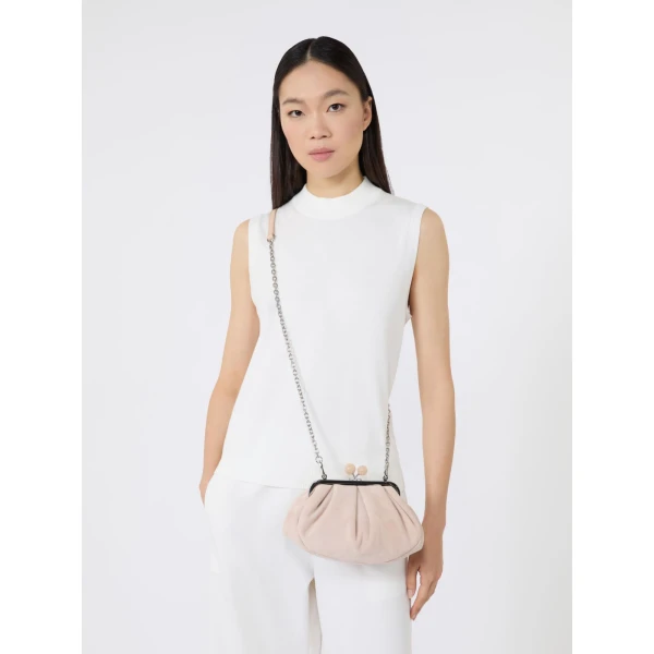 Max Mara Valois Small Suede Pasticcino Bag in Beige | Clutch Bags | Luxury Shoes 