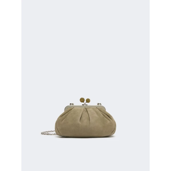 Max Mara Valois Small Suede Pasticcino Bag in Sage Green | Clutch Bags | Luxury Shoes 