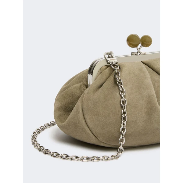 Max Mara Valois Small Suede Pasticcino Bag in Sage Green | Clutch Bags | Luxury Shoes 