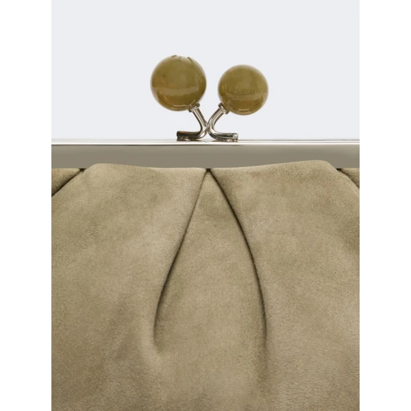 Max Mara Valois Small Suede Pasticcino Bag in Sage Green | Clutch Bags | Luxury Shoes 