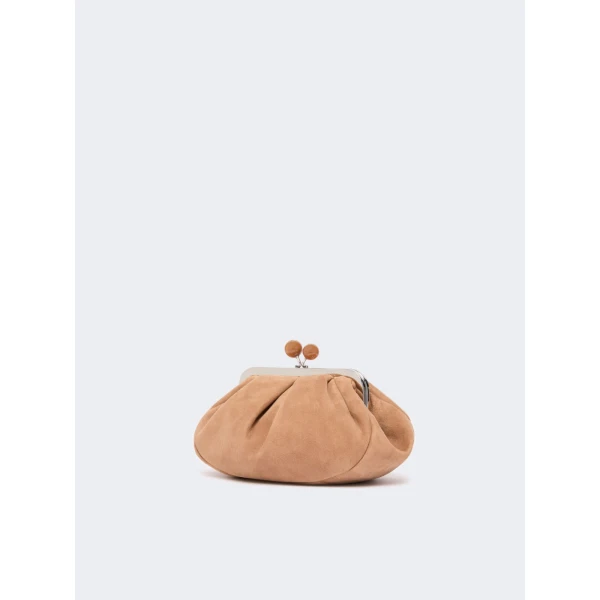 Max Mara Valois Small Suede Pasticcino Bag in Sand | Clutch Bags | Luxury Shoes 