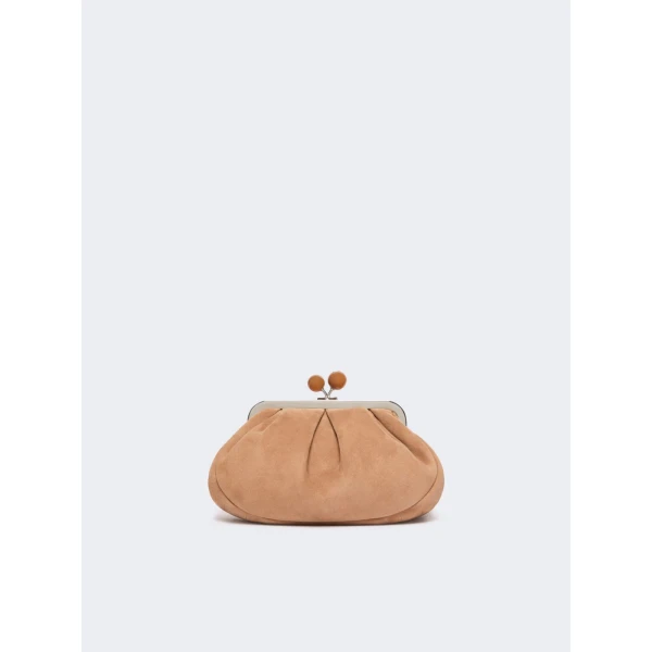 Max Mara Valois Small Suede Pasticcino Bag in Sand | Clutch Bags | Luxury Shoes 
