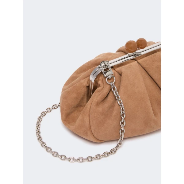 Max Mara Valois Small Suede Pasticcino Bag in Sand | Clutch Bags | Luxury Shoes 