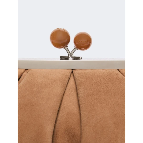 Max Mara Valois Small Suede Pasticcino Bag in Sand | Clutch Bags | Luxury Shoes 