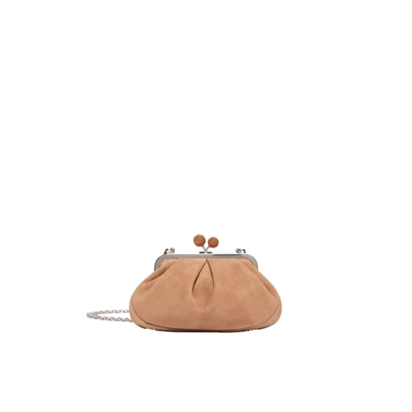 Max Mara Valois Small Suede Pasticcino Bag in Sand | Clutch Bags | Luxury Shoes 
