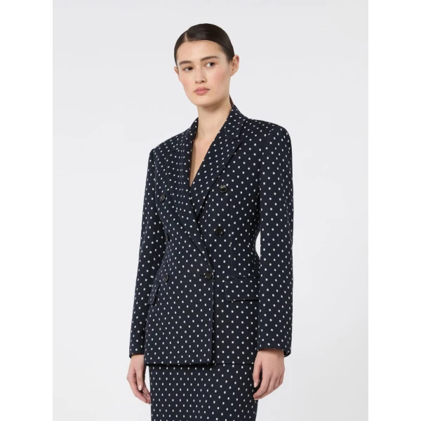 Max Mara Valvola Double-Breasted Polka Dot Jersey Blazer in Ultramarine | Blazers | Luxury Shoes 