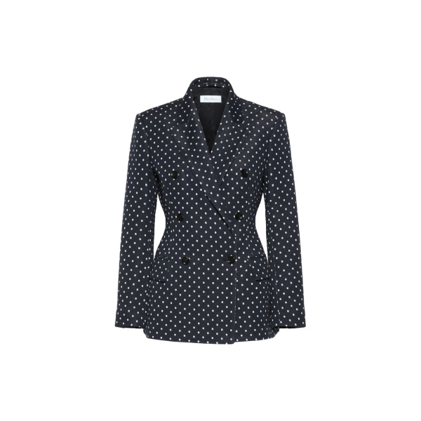 Max Mara Valvola Double-Breasted Polka Dot Jersey Blazer in Ultramarine | Blazers | Luxury Shoes 