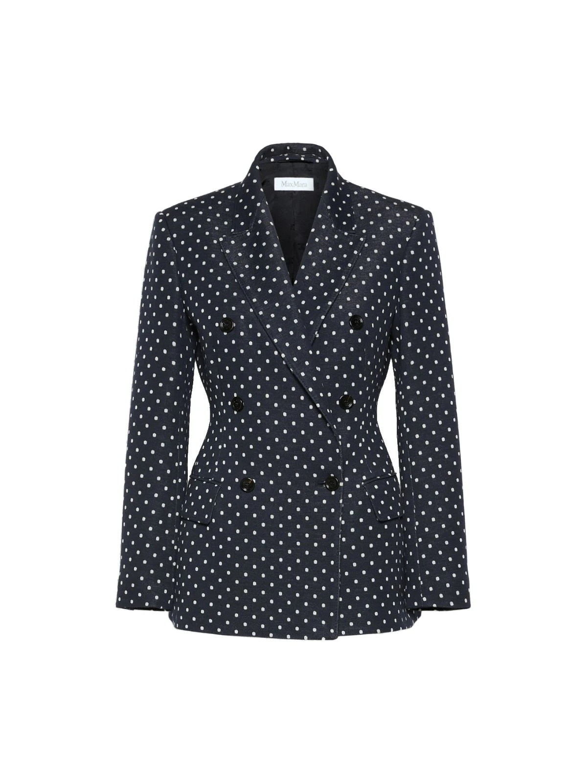 Max Mara Valvola Double-Breasted Polka Dot Jersey Blazer in Ultramarine Max Mara Valvola Double-Breasted Polka Dot Jersey Blazer in Ultramarine | Blazers | Luxury Shoes
