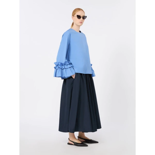 Max Mara Valzer Cotton Poplin Ruffle Blouse in Light Blue | Blouse | Luxury Shoes 