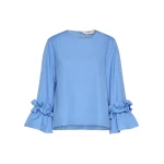 Max Mara Valzer Cotton Poplin Ruffle Blouse in Light Blue | Blouse | Luxury Shoes 