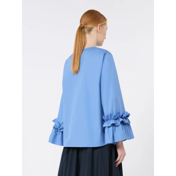 Max Mara Valzer Cotton Poplin Ruffle Blouse in Light Blue | Blouse | Luxury Shoes 