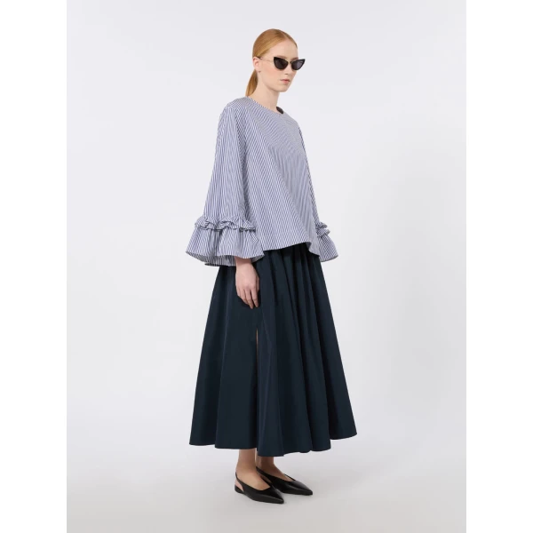 Max Mara Valzer Cotton Poplin Ruffle Blouse in Light Blue Style 2 | Blouse | Luxury Shoes 