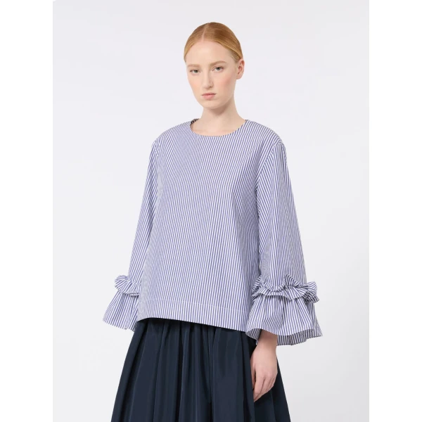 Max Mara Valzer Cotton Poplin Ruffle Blouse in Light Blue Style 2 | Blouse | Luxury Shoes 