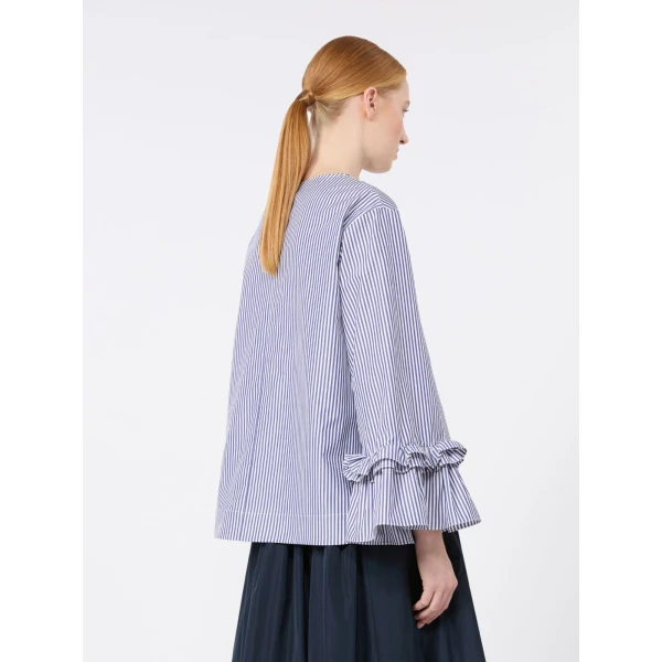 Max Mara Valzer Cotton Poplin Ruffle Blouse in Light Blue Style 2 | Blouse | Luxury Shoes 