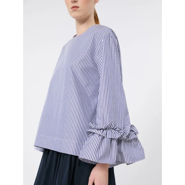 Max Mara Valzer Cotton Poplin Ruffle Blouse in Light Blue Style 2 | Blouse | Luxury Shoes 