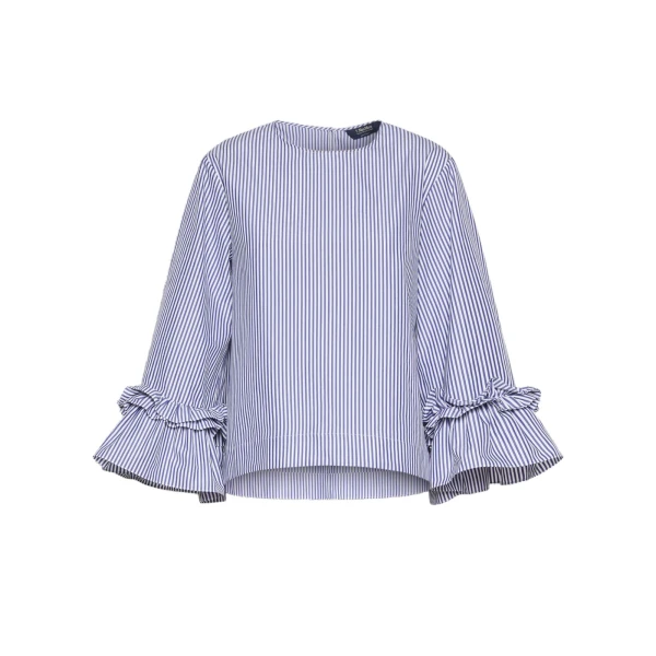 Max Mara Valzer Cotton Poplin Ruffle Blouse in Light Blue Style 2 | Blouse | Luxury Shoes 