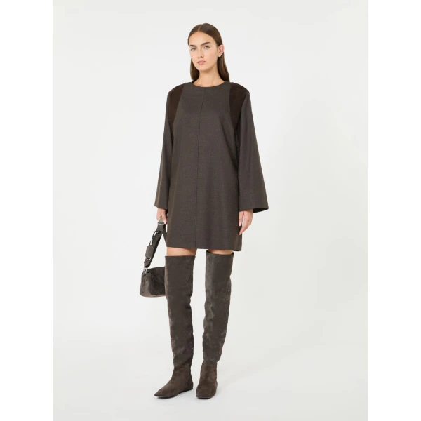Max Mara Vanesio Wool Flannel Short Dress in Mud | Mini Dresses | Luxury Shoes 