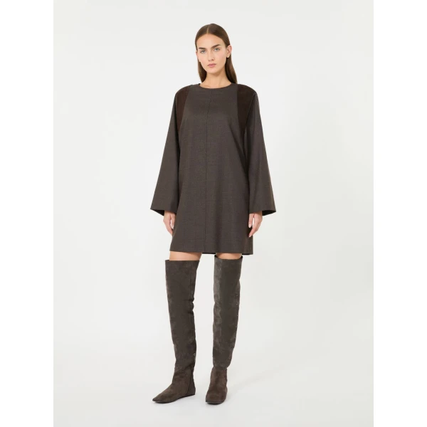 Max Mara Vanesio Wool Flannel Short Dress in Mud | Mini Dresses | Luxury Shoes 