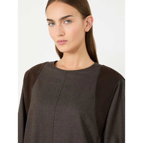Max Mara Vanesio Wool Flannel Short Dress in Mud | Mini Dresses | Luxury Shoes 
