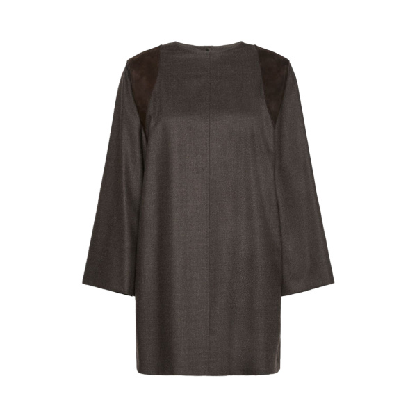 Max Mara Vanesio Wool Flannel Short Dress in Mud | Mini Dresses | Luxury Shoes 