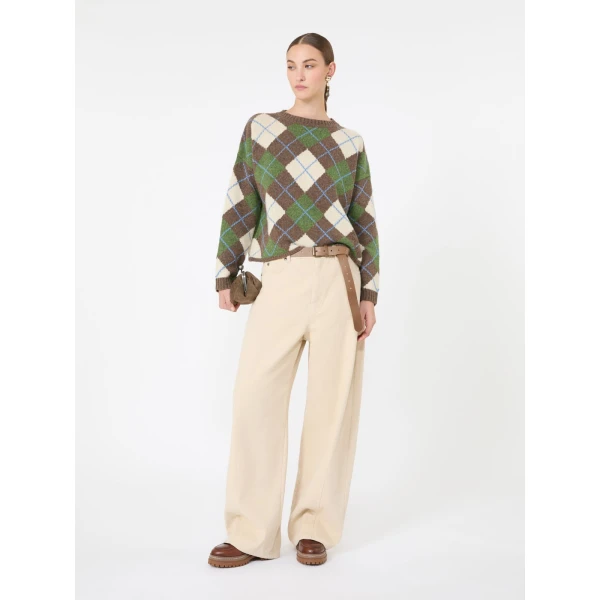 Max Mara Vasaio Wool Argyle Jumper in Marron Glace | Sweaters | Luxury Shoes 