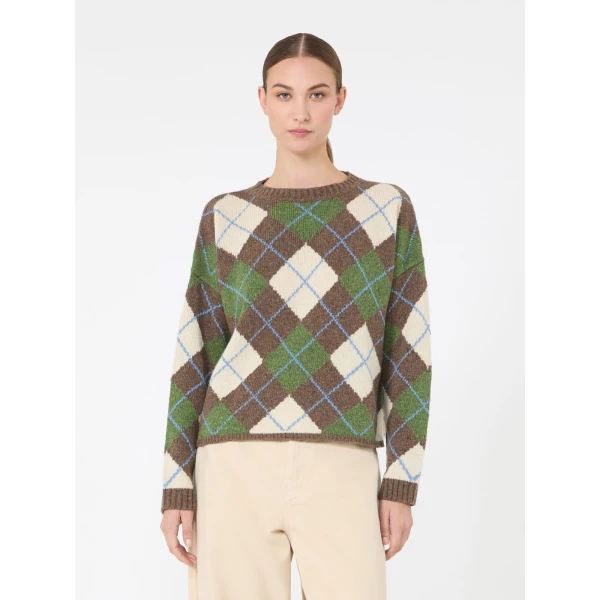 Max Mara Vasaio Wool Argyle Jumper in Marron Glace | Sweaters | Luxury Shoes 