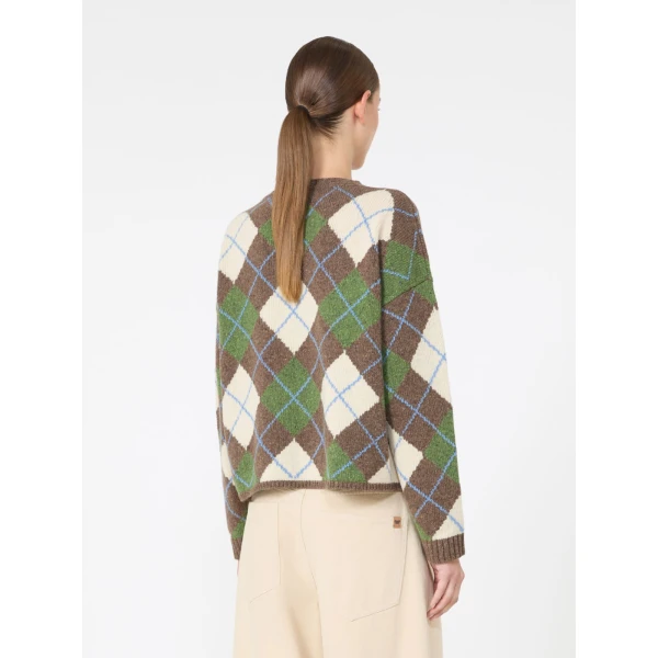 Max Mara Vasaio Wool Argyle Jumper in Marron Glace | Sweaters | Luxury Shoes 