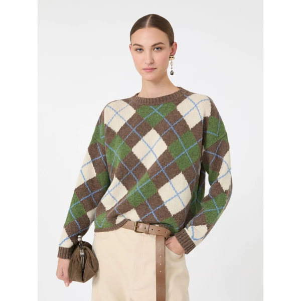 Max Mara Vasaio Wool Argyle Jumper in Marron Glace | Sweaters | Luxury Shoes 