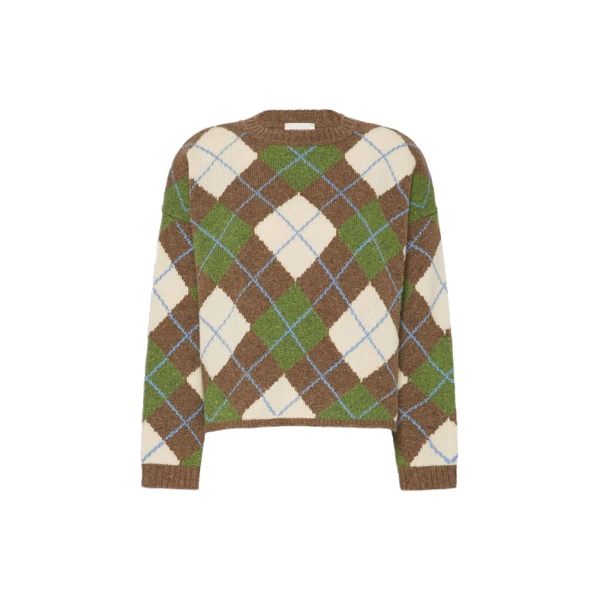 Max Mara Vasaio Wool Argyle Jumper in Marron Glace | Sweaters | Luxury Shoes 