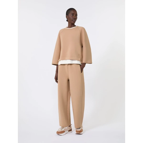 Max Mara Vasto Boxy Scuba Jersey Sweatshirt in Tobacco | Sweaters | Luxury Shoes 