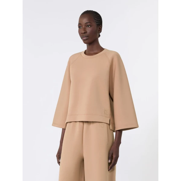 Max Mara Vasto Boxy Scuba Jersey Sweatshirt in Tobacco | Sweaters | Luxury Shoes 