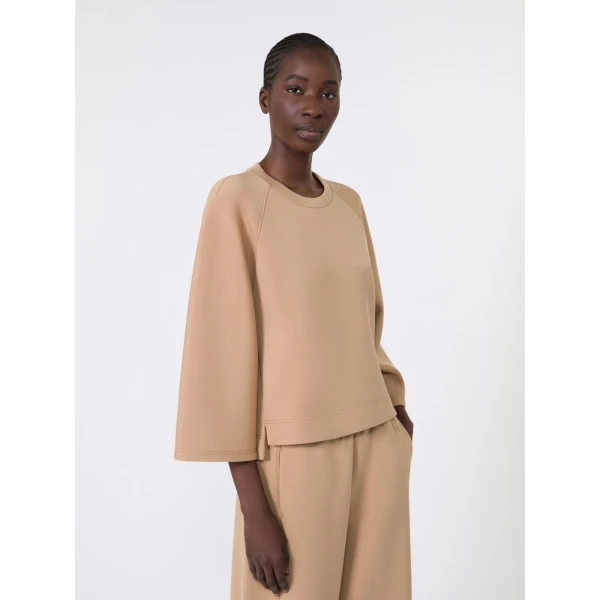Max Mara Vasto Boxy Scuba Jersey Sweatshirt in Tobacco | Sweaters | Luxury Shoes 