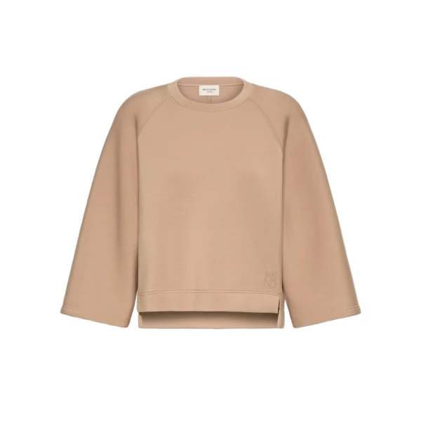 Max Mara Vasto Boxy Scuba Jersey Sweatshirt in Tobacco | Sweaters | Luxury Shoes 