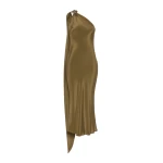Max Mara Vasto Silk Crepe de Chine One-Shoulder Dress in Mud | Midi Dresses | Luxury Shoes 
