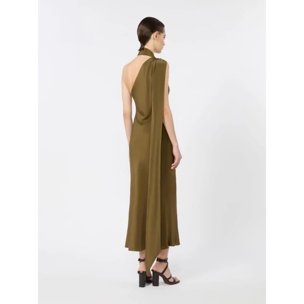 Max Mara Vasto Silk Crepe de Chine One-Shoulder Dress in Mud | Midi Dresses | Luxury Shoes 