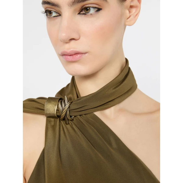 Max Mara Vasto Silk Crepe de Chine One-Shoulder Dress in Mud | Midi Dresses | Luxury Shoes 