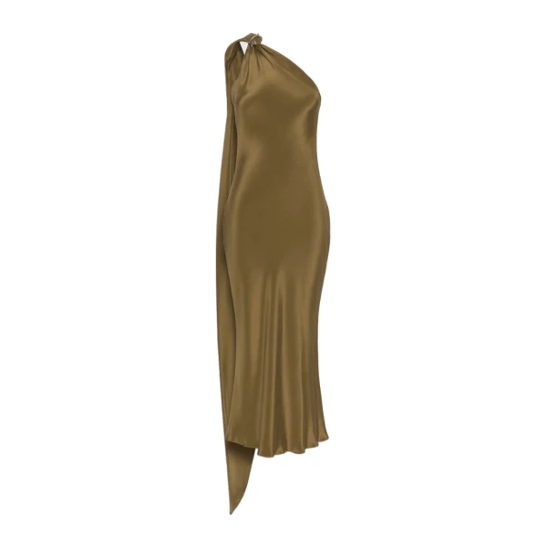 Vasto Silk Crepe de Chine One-Shoulder Dress in Mud